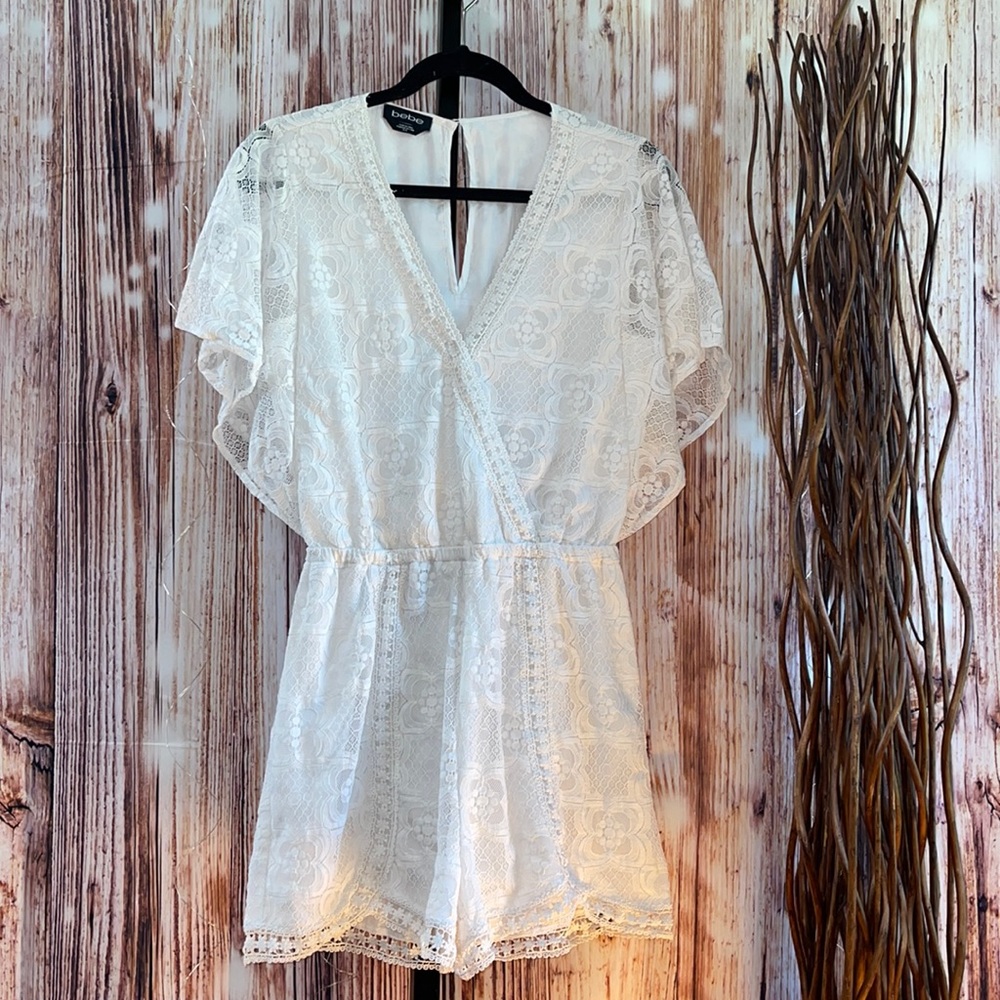 Bebe white lace romper